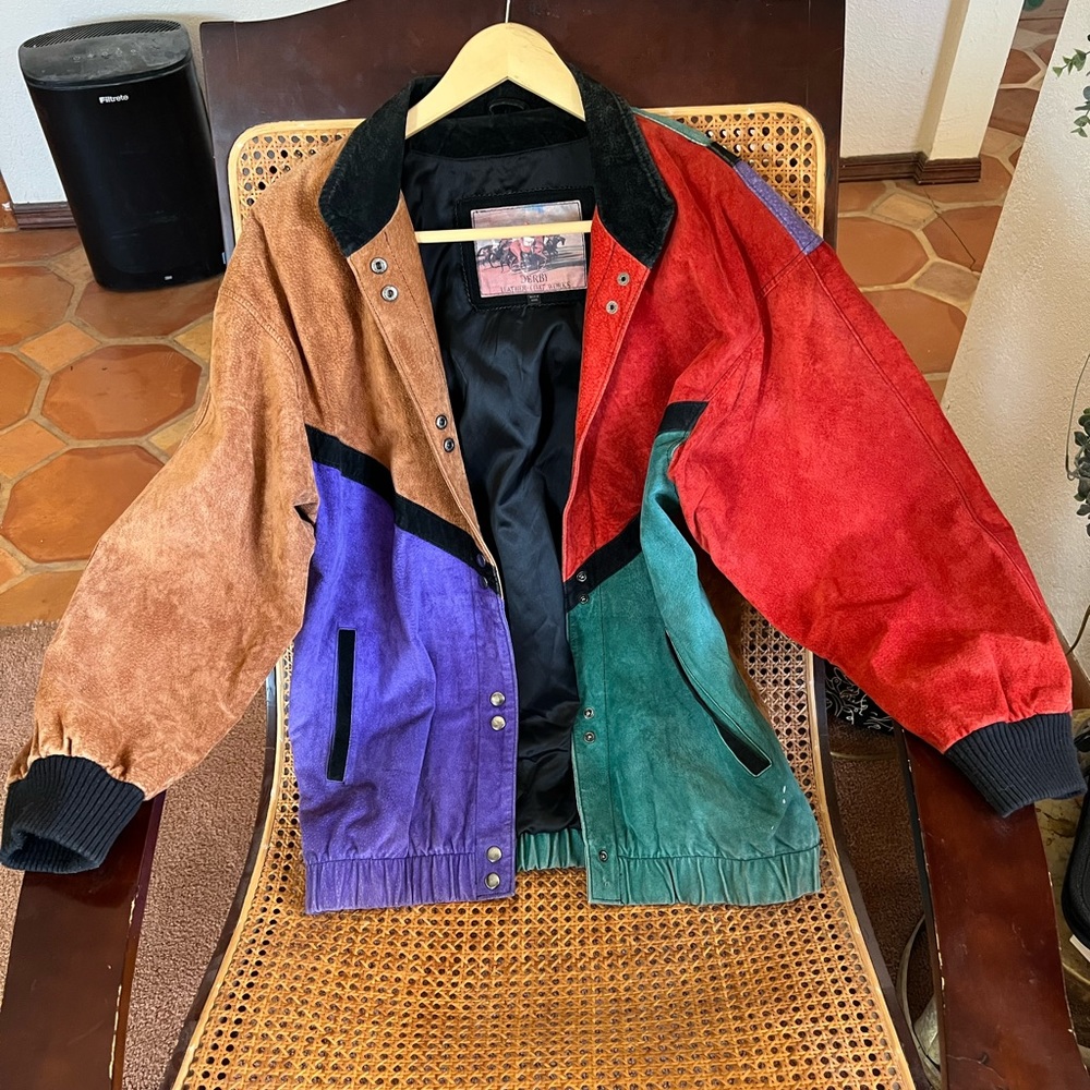 Vintage Leather Color Block Jacket